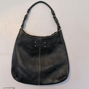 Kate Spade black pebbled leather hobo bag polka dot interior & pink dust bag